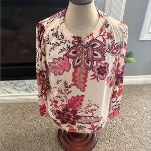 LOFT Floral Blouse - Cream and Pink